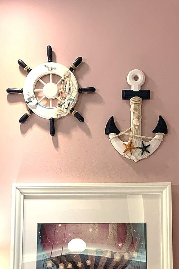 Wooden Nautical Lighthouse Anchor Wall Hanging Ornament Beach Wooden Boat Ship Steering Wheel Wall Decor