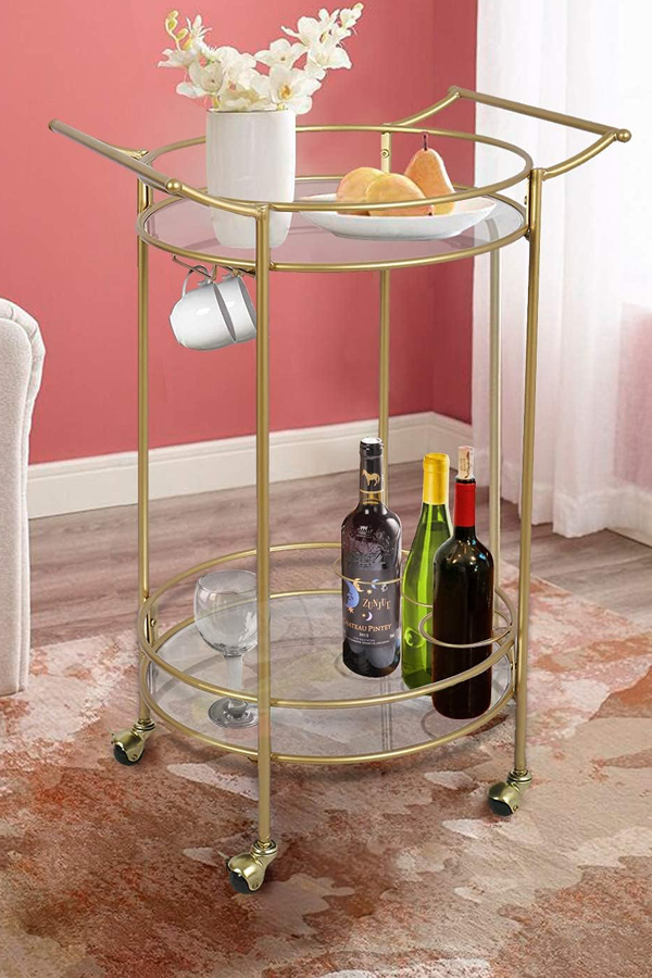 Mini Glass Coffee Side Table With Wheel 